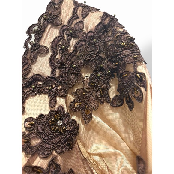 Vintage Jovani Evening Gown US Women's M/L Brown Tan Beaded Lace Mother of Bride - Picture 4 of 16